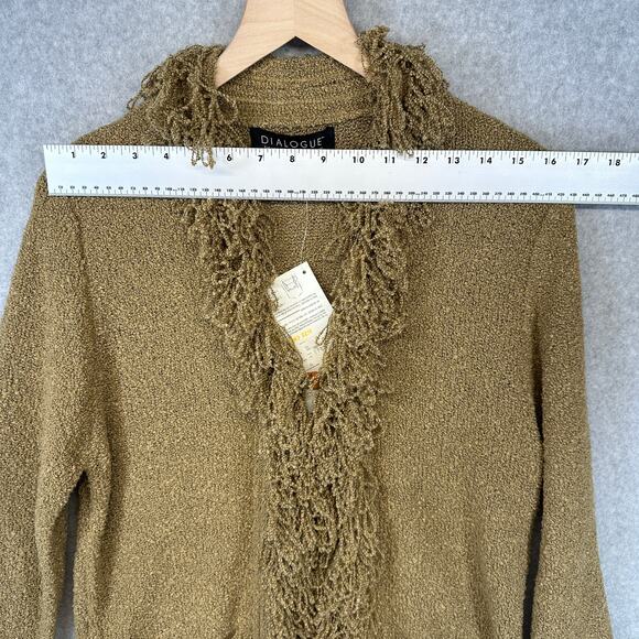 Dialogue Sweater Womens Size XS Brown Acrylic Blend Boucle Fringe Cardigan NWT - Picture 13 of 15
